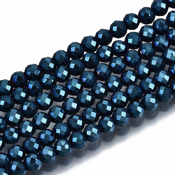 

PandaHall Electroplate Non-magnetic Synthetic Hematite Beads Strands, Round, Faceted, Royal Blue, 3mm, Hole: 0.8mm, about 137~139pcs/strand...