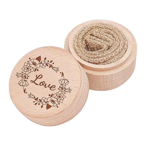 PandaHall Wood Ring Box, Column with Flower and Word Love, BurlyWood, 2x1-5/8 inch(5.2x4cm) Wood Human Orange