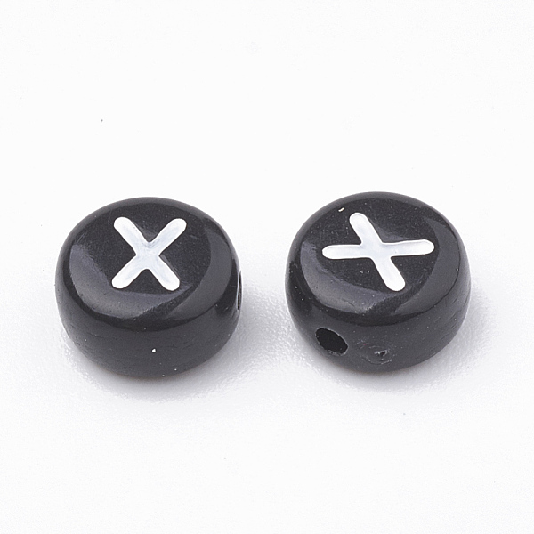 

PandaHall Opaque Acrylic Beads, Horizontal Hole, Alphabet Style, Flat Round, Letter.X, 7x4mm, Hole: 1.5mm, about 3700pcs/500g Acrylic Letter..., Black