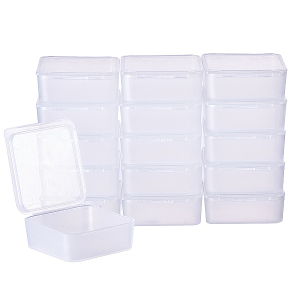 PandaHall BENECREAT 24 PACK Square Frosted Clear Plastic Bead Storage Containers Box Case with Lids for Small - Items, Pills, Herbs,Tiny...