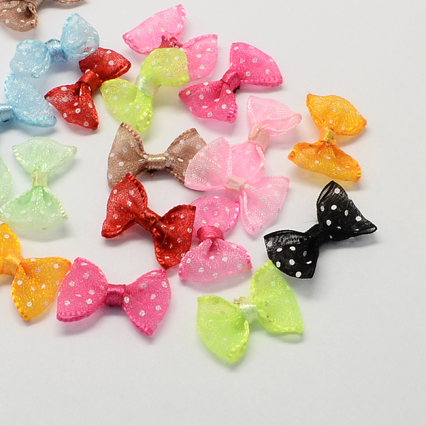 

PandaHall Handmade Woven Costume Accessories, Dot Printed Organza Bowknot, Mixed Color, 15x23x5mm Organza Bowknot Multicolor