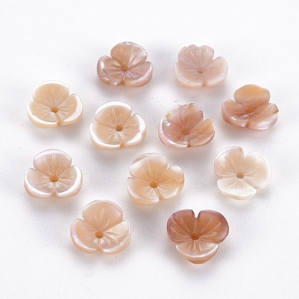 

PandaHall Natural Pink Shell Beads, Flower, 8x8~8.5x2.5~3mm, Hole: 1mm Pink Shell Flower