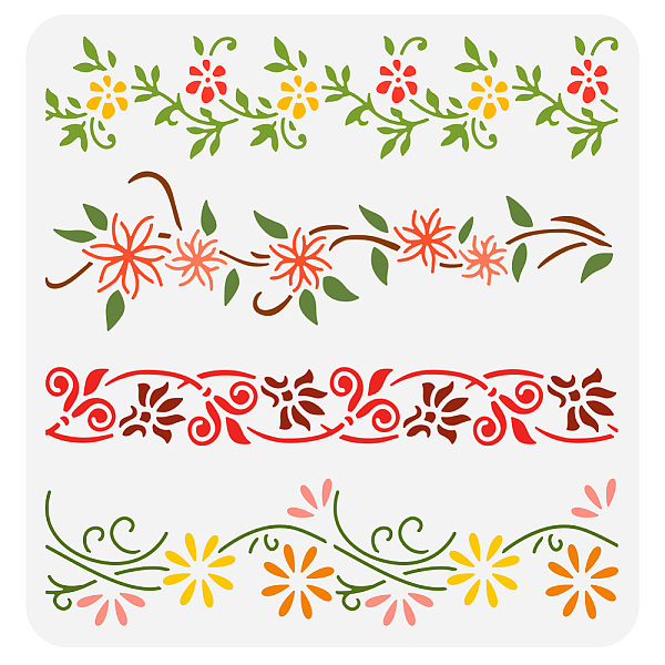 

PandaHall FINGERINSPIRE Flower Border Painting Stencil 11.8x11.8inch Reusable 4 Styles Vine Floral Border Drawing Template Plant Border...