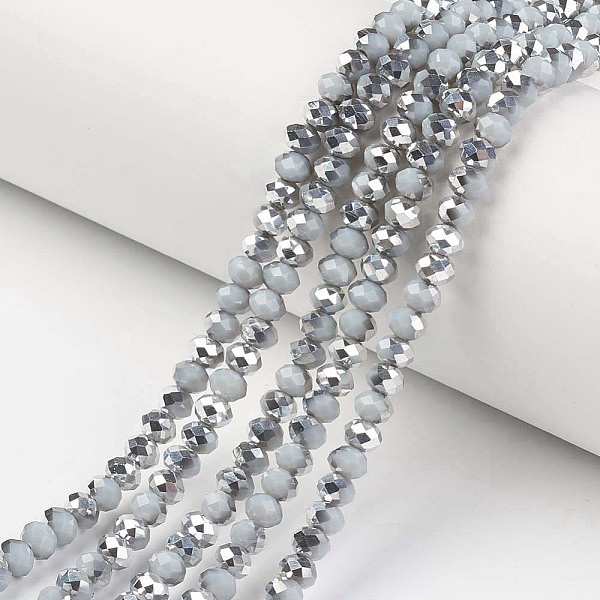 

PandaHall Electroplate Opaque Glass Beads Strands, Half Silver Plated, Faceted, Rondelle, Light Steel Blue, 8x6mm, Hole: 1mm, about...
