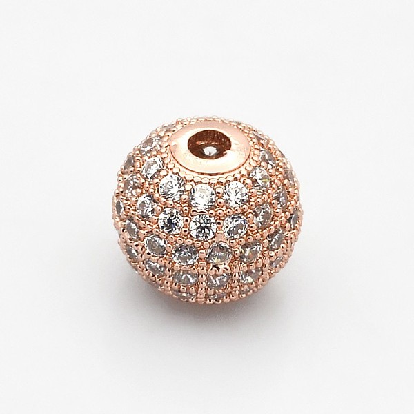 

PandaHall CZ Brass Micro Pave Grade AAA Clear Color Cubic Zirconia Round Beads, Cadmium Free & Nickel Free & Lead Free, Rose Gold, 8mm, Hole...