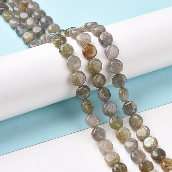 

PandaHall Natural Labradorite Beads Strands, Flat Round, 8~8.5x4.5~5mm, Hole: 0.8mm, about 49pcs/strand, 15.75 inch(40cm) Labradorite Flat...