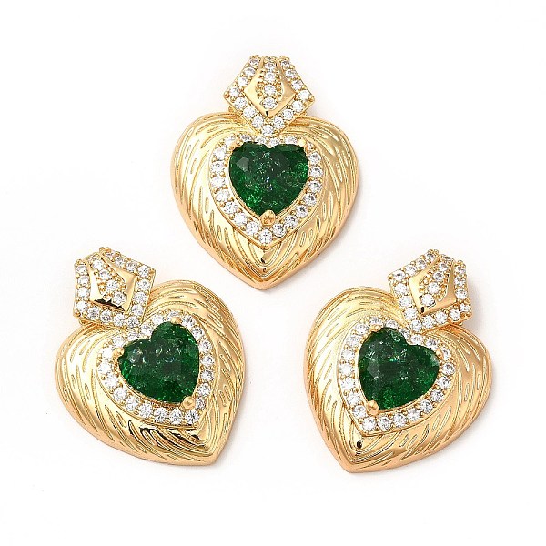 

PandaHall Rack Plating Brass & Rhinestone Pendants, with Crushed Ice Cut Cubic Zirconia, Heart Charm, Real 14K Gold Plated, Cadmium Free &...