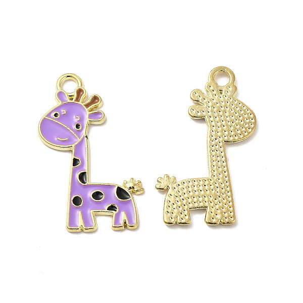 

PandaHall Alloy Enamel Pendants, Giraffe Charms, Golden, Lilac, 27x17x1mm, Hole: 2mm Alloy+Enamel Other Animal Purple