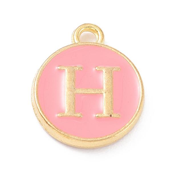 

PandaHall Golden Plated Alloy Enamel Charms, Enamelled Sequins, Flat Round with Alphabet, Letter.H, Pink, 14x12x2mm, Hole: 1.5mm...