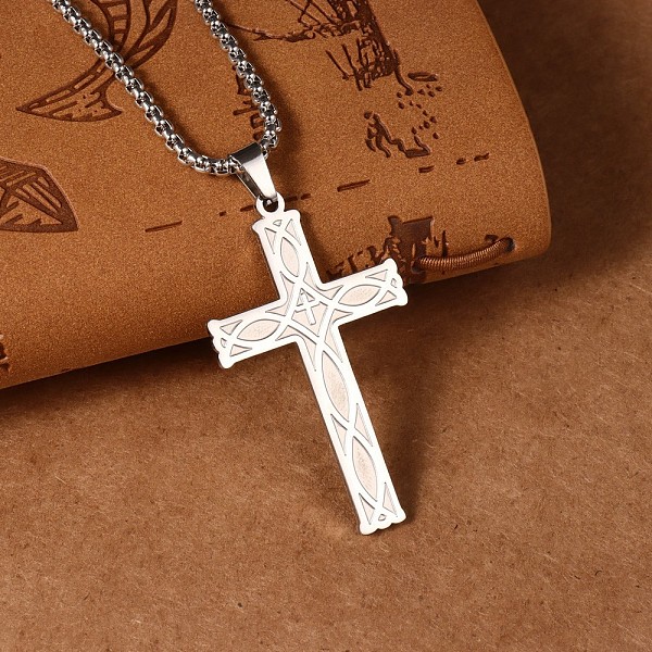 

PandaHall Titanium Steel Cross Pendant Necklaces, Box Chain Necklaces for Men Women Stainless Steel
