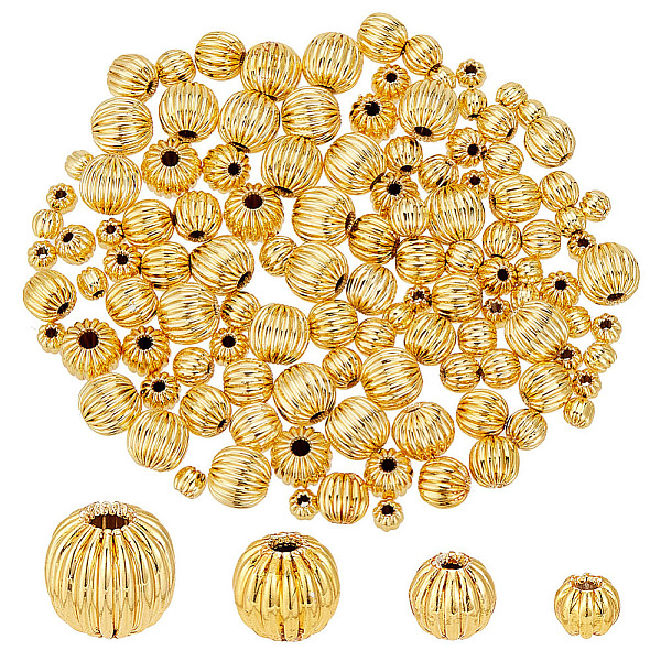 

PandaHall 120Pcs 4 Style Brass Beads, Pumpkin, Real 18K Gold Plated, 3~6mm, Hole: 1~1.6mm, 30pcs/style Brass Pumpkin