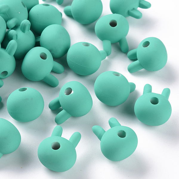 

PandaHall Acrylic Beads, Rubberized Style, Half Drilled, Rabbit, Light Sea Green, 19x16.5x14.5mm, Hole: 3.5mm Acrylic Rabbit