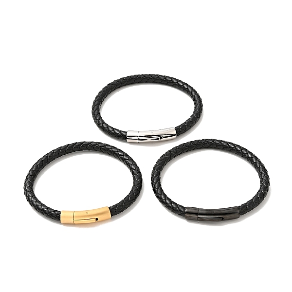 

PandaHall Leather Braided Cord Bracelet with 304 Stainless Steel Clasp for Men Women, Black, Mixed Color, 8-1/2 inch(21.5cm) Leather Black