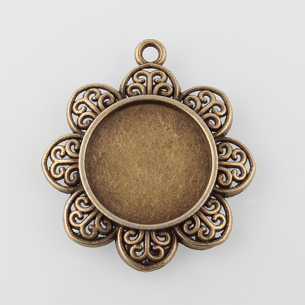

PandaHall Vintage Flower Alloy Pendant Cabochon Settings, Cadmium Free & Nickel Free & Lead Free, Antique Bronze, Tray: 20mm, 39.5x35x3mm...
