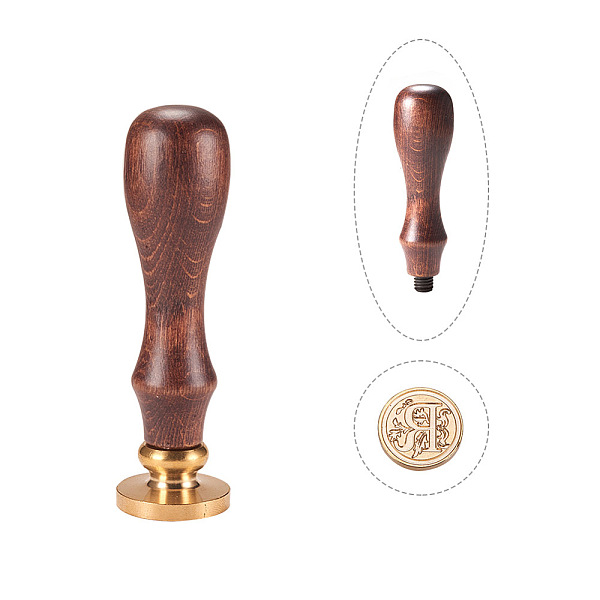 

PandaHall DIY Letter Scrapbook Brass Wax Seal Stamps and Wood Handle Sets, Letter.R, 25x14mm, 75mm Brass Letter R