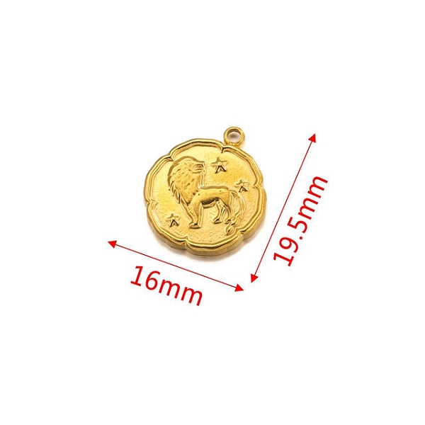 

PandaHall Stainless Steel Pendant, Golden, Flat Round with Constellation Charm, Leo, 19.5x16mm Stainless Steel Leo