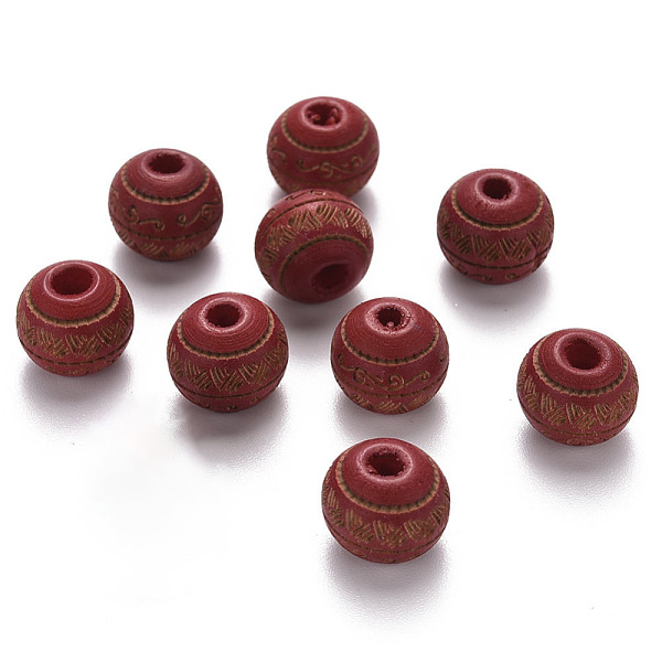 

PandaHall Painted Natural Wood Beads, Laser Engraved Pattern, Round with Leave Pattern, FireBrick, 10x9mm, Hole: 2.5mm Schima Wood Round Red