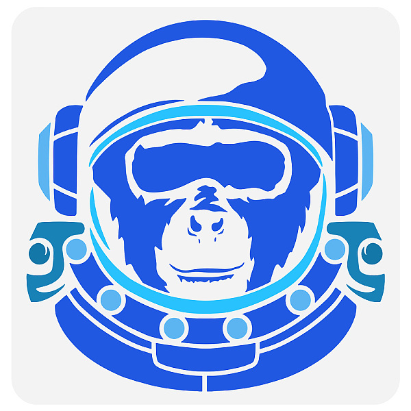 Fingerinspire 宇宙飛行士チンパンジーステンシル 30x30 センチメートル再利用可能なシャンパンジー絵画ステンシル大型宇宙飛行士猿描画テンプレート動物テーマステンシルスペース宇宙飛行士ステンシル家の装飾用