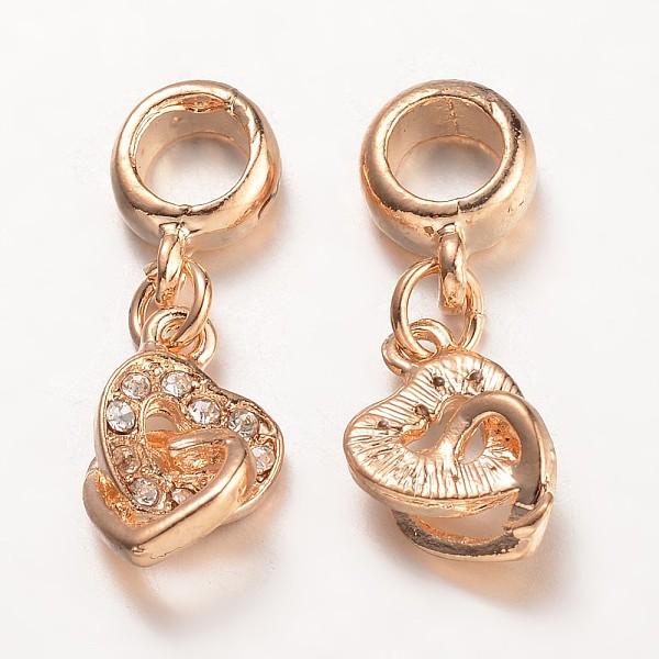 

PandaHall Alloy European Rhinestone Dangle Charms, Large Hole Pendants, Heart to Heart, Golden, 27mm, Hole: 5mm, Pendant: 14x9x4.5mm..., Clear