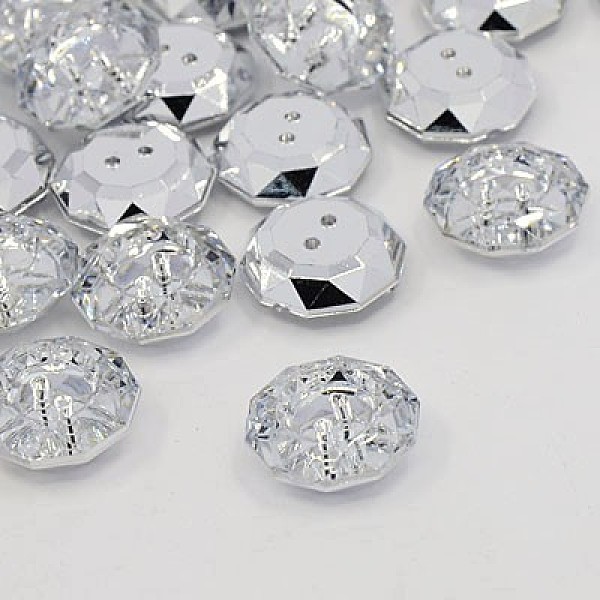 

PandaHall Acrylic Rhinestone Buttons, 2-Hole, Faceted, Flat Round, Crystal, 18.5x18x6.5mm, Hole: 1mm Acrylic Rhinestone Flat Round Clear