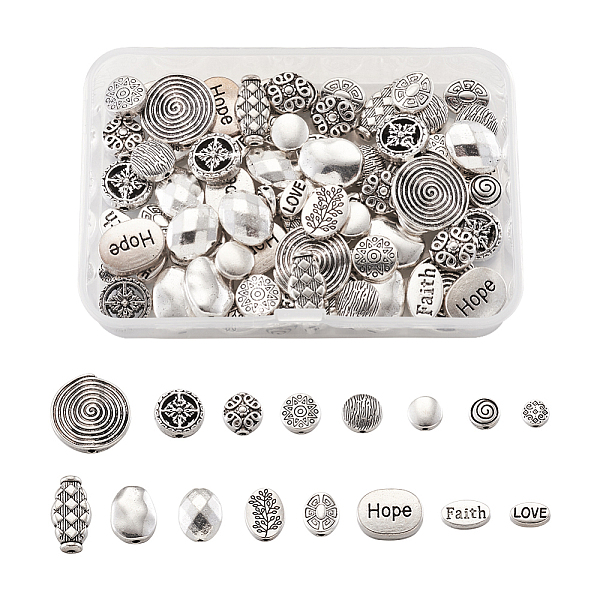 

PandaHall Tibetan Style Alloy Beads, Flat Round & Oval, Antique Silver, 7.4x7.2x1.7cm, 80pcs/box Alloy Mixed Shapes