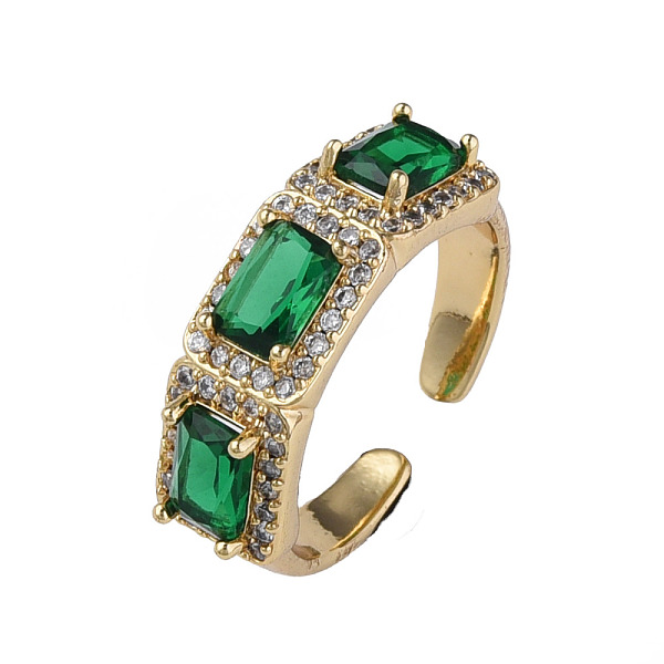 

PandaHall Cubic Zirconia Rectangle Open Cuff Ring, Real 18K Gold Plated Brass Jewelry for Women, Nickel Free, Green, US Size 6 3/4(17.1mm)...