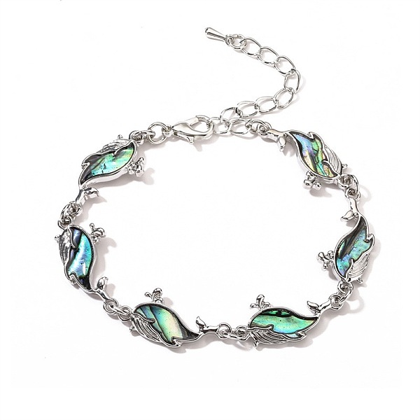 

PandaHall Whale Natural Abalone Shell/Paua Shell Link Bracelets for Women Shell Whale