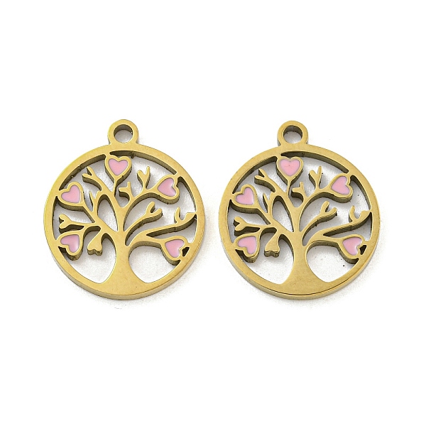 

PandaHall Ion Plating(IP) 316L Surgical Stainless Steel Pendants, with Enamel, Real 18K Gold Plated, Tree of Life Charm, Pink, 17x15x1.5mm...