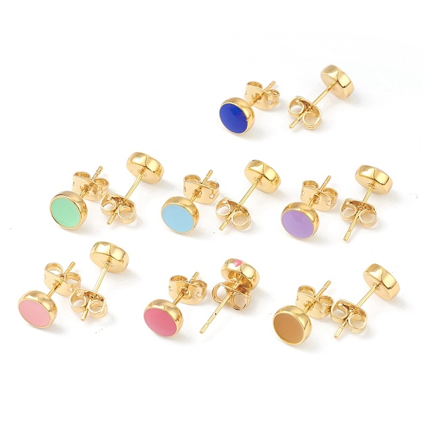 

PandaHall Golden Plated Brass Enamel Stud Earrings, with Ear Nuts, Flat Round, Mixed Color, 7mm, Pin: 0.6mm Brass Flat Round Multicolor
