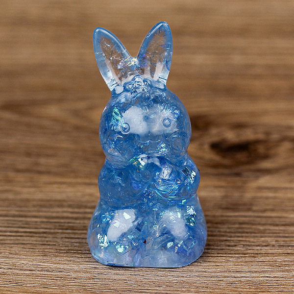 

PandaHall Resin Home Display Decorations, with Sequin and Natural Aquamarine Chips Inside, Rabbit, 40x40x73mm Aquamarine Rabbit