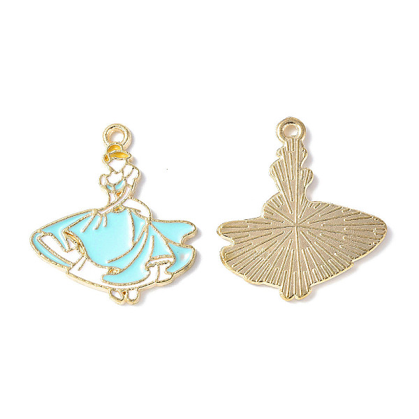 

PandaHall Alloy Enamel Pendants, Light Gold, Princess Charm, Cyan, 24x21x1mm, Hole: 1.4mm Alloy+Enamel Human Cyan