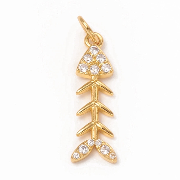 

PandaHall Brass Micro Pave Clear Cubic Zirconia Pendants, with Jump Rings, Long-Lasting Plated, Fishbone, Golden, 21.5x6.5x2mm, Jump Ring...