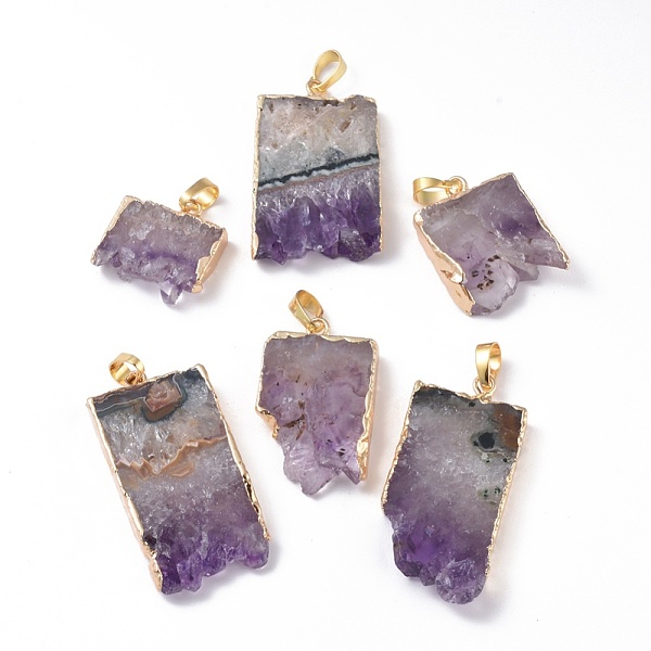 

PandaHall Natural Dyed Amethyst Pendants, Plating Edge, with Brass Findings, Rectangle, Golden, 20~45x20~23x5~6mm, Hole: 8x5mm Amethyst..., Purple
