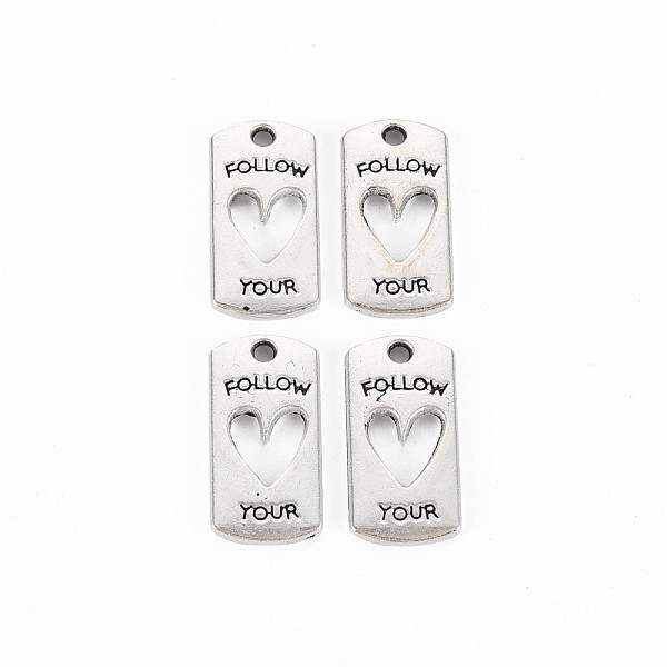 

PandaHall Tibetan Style Alloy Pendants, Cadmium Free & Lead Free, Rectangle with Heart & Word Follow Your, Antique Silver, 20x10x2mm, Hole...