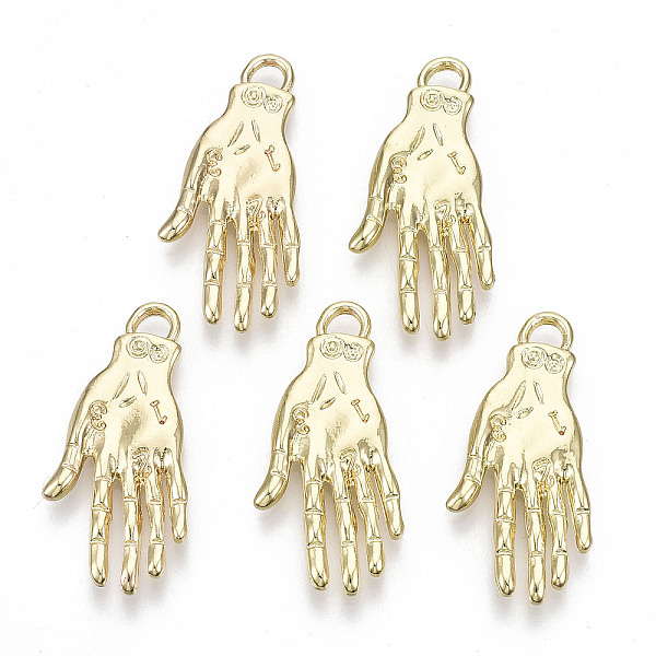 PandaHall Rack Plating Alloy Pendants, Cadmium Free & Lead Free, Palm with Number, Light Gold, 31x15x3mm, Hole: 2.5x3mm Alloy Palm