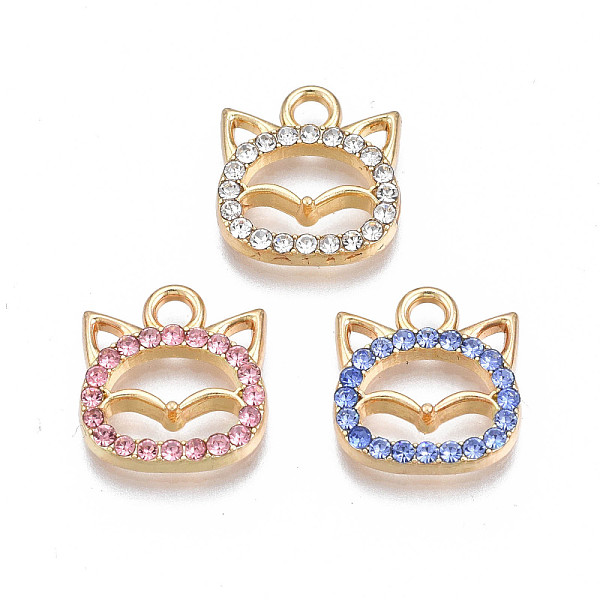 

PandaHall Alloy Charms, with Rhinestone, Cadmium Free & Nickel Free & Lead Free, Fox, Light Gold, Mixed Color, 13.5x12.5x2.5mm, Hole: 2mm..., Multicolor