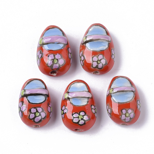 

PandaHall Handmade Porcelain Beads, Famille Rose Style, Baby Shoes, Red, 19~20x13~14x10mm, Hole: 1.6~2mm Porcelain Shoes Red