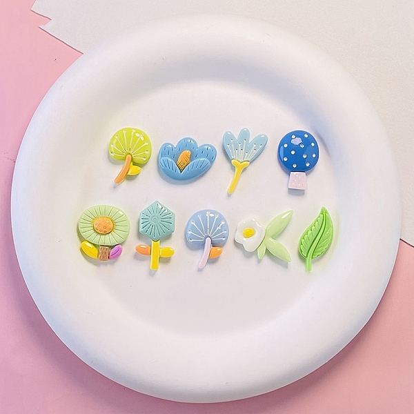 

PandaHall 9Pcs 9 Styles Spring Theme Opaque Resin Cabochons, Flower & Leaf & Mushroom, Mixed Color, 16.5~27x12~22.5x5~6.5mm, 1pc/style Resin..., Multicolor