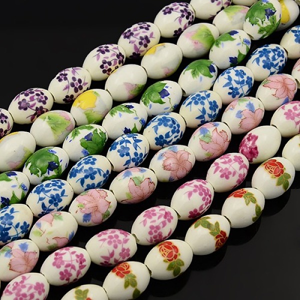 

PandaHall Handmade Flower Printed Porcelain Oval Beads Strands, Mixed Color, 16x11mm, Hole: 3mm, about 23pcs/strand, 14 inch Porcelain Oval..., Multicolor