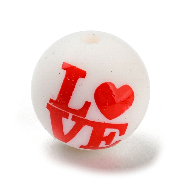 

PandaHall Silicone Beads, Round, LOVE, Word, 15mm, Hole: 2mm Silicone Word Red