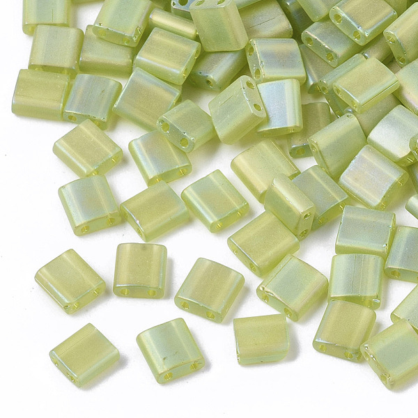 

PandaHall 2-Hole Transparent Glass Seed Beads, Frosted AB Colours, Rectangle, Yellow Green, 5x5~5.5x2~2.5mm, Hole: 0.7mm Glass Rectangle...