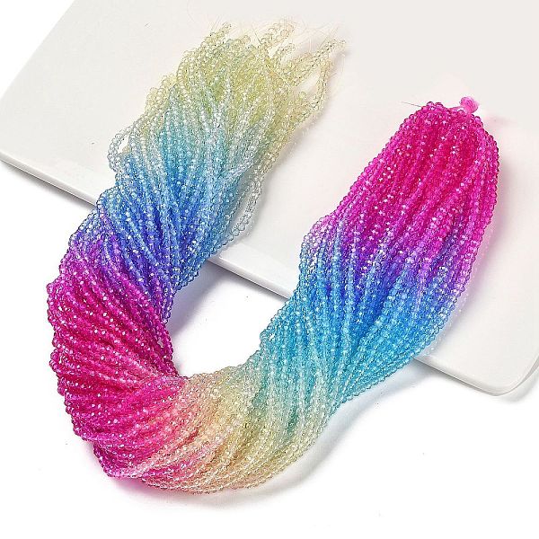 

PandaHall Transparent Painted Glass Beads Strands, Faceted, Rondelle, Colorful, 2.6x2.5mm, Hole: 0.5mm, about 130pcs/strand, 12.99''(33cm)...