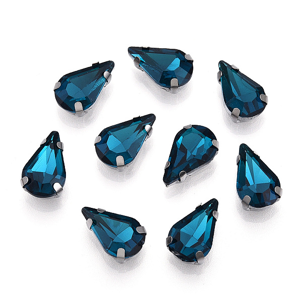 

PandaHall Sew on Rhinestone, Multi-strand Links, Glass Rhinestone, with Brass Prong Settings, Garments Accessories, Faceted, Drop, Platinum..., Cyan