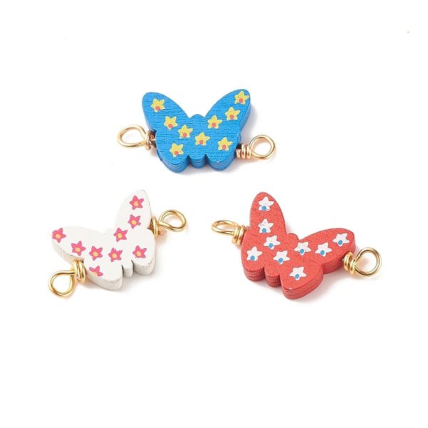 

PandaHall Spray Painted Wood Connector Charms, with Golden Tone Copper Wire Loops, Butterfly, Mixed Color, 30.5~34x16.5x4.5mm, Hole: 3.5~4mm..., Multicolor