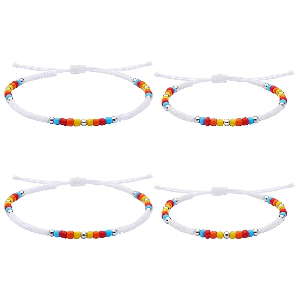 

PandaHall 4Pcs 4 Style Glass Seed & 303 Stainless Steel Braided Bead Bracelets and Anklets Set, Friendship Jewelry for Women, Colorful...
