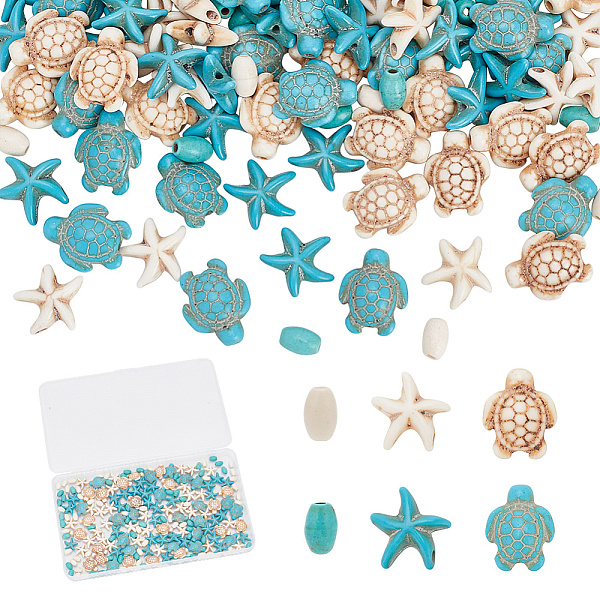 

PandaHall arricraft about 218 Pcs Ocean Sea Theme Turquoise Beads, 3 Styles 2 Colors Assorted Turtle & Starfish & Oval Beads Dyed Sea Ocean..., Multicolor