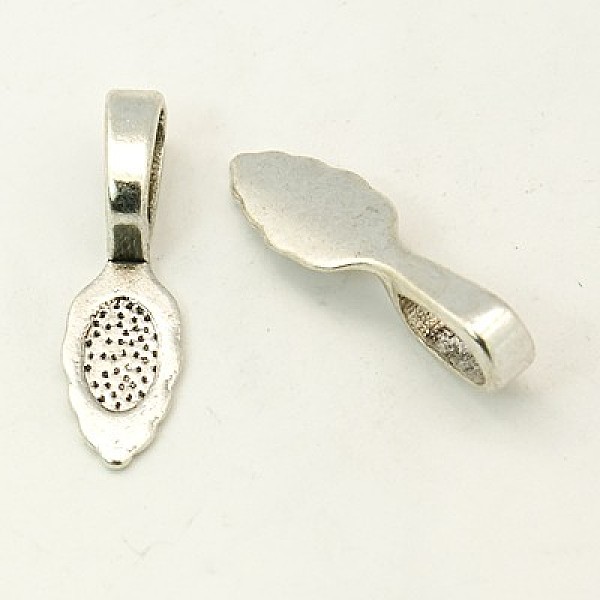 

PandaHall Tibetan Style Alloy Glue-on Flat Pad Bails, Cadmium Free & Lead Free, Antique Silver, 26x8x7mm, Hole: 5x8mm Alloy