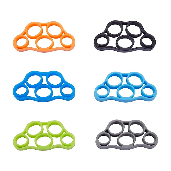

PandaHall 6Pcs 6 Colors Silicone Hand Grip Strengthener, Finger Exerciser, Grip Strength Trainer, Mixed Color, 44x77.5x11mm, Hole: 12x14mm..., Multicolor