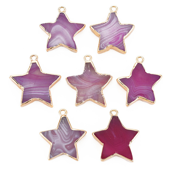 

PandaHall Natural Agate Pendants, with Light Gold Plated Iron Findings, Star, Dyed & Heated, Old Rose, 29~34x25~31x4~6.5mm, Hole: 2mm...