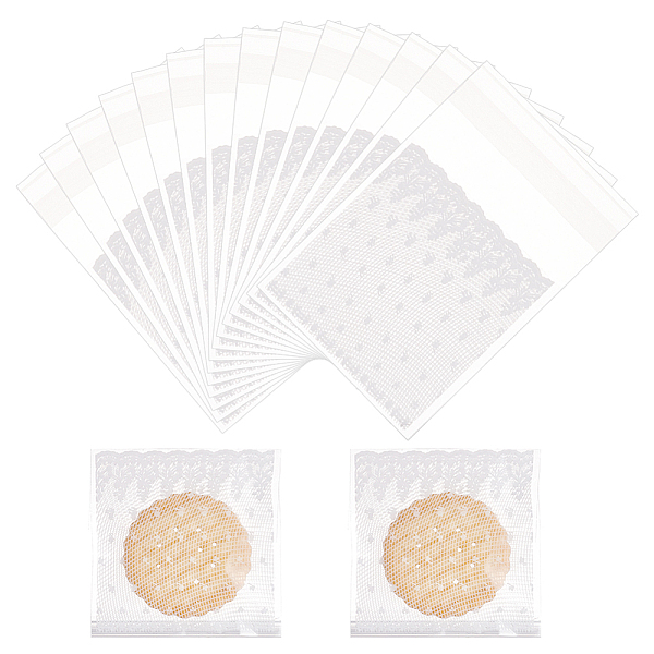 

PandaHall OPP Cellophane Self-Adhesive Cookie Bags, for Baking Packing Bags, Rectangle with Lace Pattern, White, 81x55x0.1mm, about...